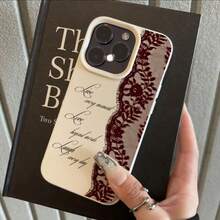 1pc TPU Burgundy Lace Quote Pattern Phone Case Compatible With IPhone 17 Pro Max/17/16 Pro Max/15/13/12/11/ S20 FE/A15/S24/A55/ Note 11/Note 12/Note 13 Pro Full Coverage Anti-Drop Soft Protective Cover - White - View 2