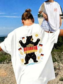 Casual Oversized Round Neck Drop-Shoulder T-Shirt By Mme Xia, Plus Size, Comfortable And Slightly Elastic. - 白色4 - 查看 11