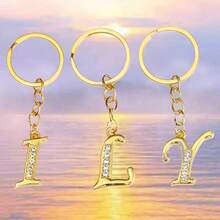 TRTY Fashion Crystal Letter Keychain Set, Rhinestone Alloy Key Ring, Universal Car Key Fob Pendant, Bag Charm, Versatile Key Ring Charm Love Gift - Letter Keychain - View 22