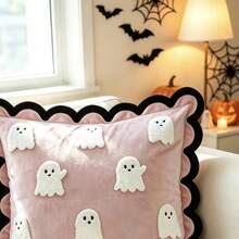 LCUHPCL 1pc Halloween Wavy Ruffle Pink Cute Little Ghost 3D Embroidered Pillow Case, Suitable For Bedroom, Living Room, Sofa, Daily Use, Party And Various Environments - Multicolor - View 4