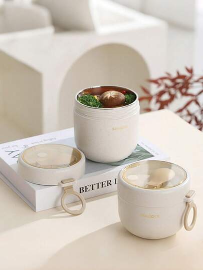 800ml/600ml Small Stainless Steel Soup Cup Bento Box, Portable Microwave Lunch Box, Soup Bowl, Ergonomic Cylinder Design, For Work School, With Fork & Spoon, Back-To-School Festival Gift