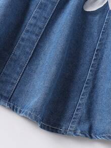1pc Girls Elegant Glamorous Floral Decor Patchwork Sleeve Dress Autumn - Blue - View 7