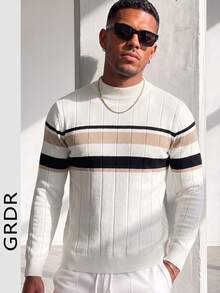 Men's Knitted Ribbed Ribbed Sweater, Autumn/Winter Essential - White - View 3