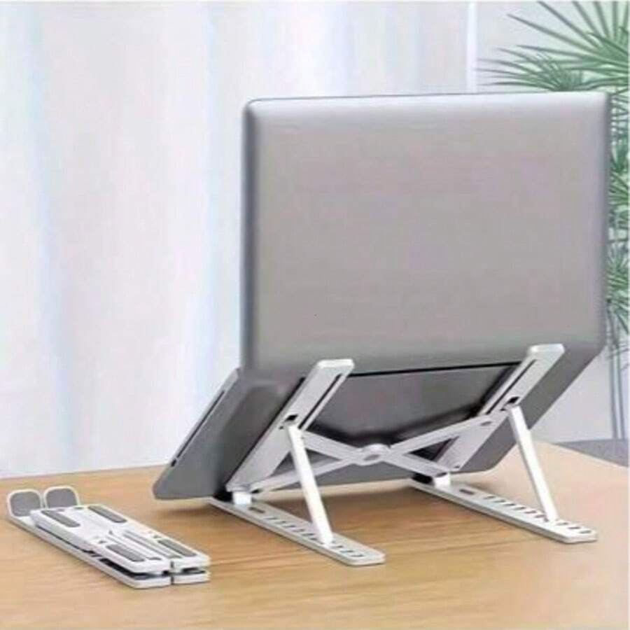 Portable Laptop Stand, New Version Adjustable Laptop Holder Riser Computer Stand For Desk Notebook Stand Mount With Phone Stand, Black And White - Black and White - View 1