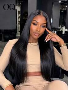 OQ Silky Straight Pre-Processed Glueless Wig, 6x4 Transparent Lace Closure Pre-Cut Hair Patch, 180% Density, 10-14" Bob And 16-28" Pre-Plucked Hairline, Natural Black, 100% Virgin Human Hair, Beginner Friendly - S1 - View 1