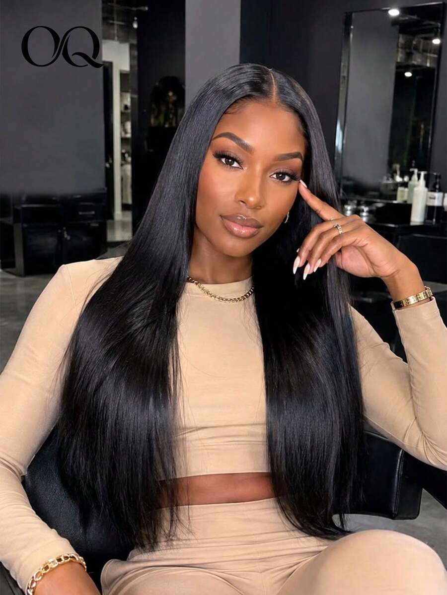 OQ Silky Straight Pre-Processed Glueless Wig, 6x4 Transparent Lace Closure Pre-Cut Hair Patch, 180% Density, 10-14" Bob And 16-28" Pre-Plucked Hairline, Natural Black, 100% Virgin Human Hair, Beginner Friendly - S1 - View 1