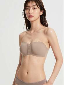 Mystèrelle 1件 摩卡色前扣式扇形抹胸內衣，升級版寬版矽膠防滑肩帶，柔軟內裡，無縫無鋼圈 - 摩卡棕 - 查看 3