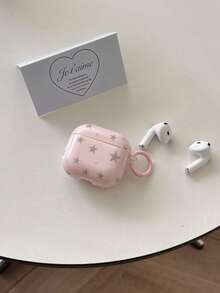 Ins Style Star & Polka Dot Print Earphone Protective Case, Korean Style Star Print Girly Design, Anti-Drop & Anti-Scratch, Easy To Install & Remove, Compatible With Apple Pro 2/ Pro/ 4/ 3/ 2, Suitable As Birthday, Christmas, New Year Holiday Gift For Family - Grey Stars + Round Buckle - View 8