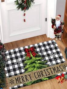 1pc Xmas Black & White Plaid Christmas Tree Bow & Snowflake MERRY CHRISTMAS Pattern Doormat, Machine Washable - Perfect For Entryway, Living Room, Bedroom, Kitchen, Hallway, Bathroom, Patio Decor, Entrance Decor, Room Decor, Christmas Decor - A - View 11