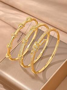 Fashionable European Style Luxury Hollow Cubic Zirconia Bracelet Set, High-End Personalized Gift, Suitable For Girlfriend, Suitable For Wearing At Parties - Gold - View 6
