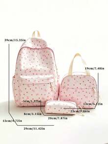 1 Set Fashionable Collegiate Style Heart/Bow Print Backpack Set, Includes Backpack, Lunch Bag And Pencil Case, With Laptop Compartment, Adjustable Shoulder Straps, Multi-Pocket Large Capacity, Multi-Function School Bag Set, Suitable For Girls/Teenagers/College Students/Graduates Daily Use/Vacation/Travel/Back To School. - Multicolor - View 2