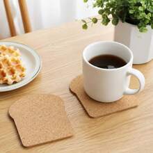 10/20pcs Bread-Shaped Cork Coasters, Heat-Insulating Non-Slip Toast Design Cup Mats For Home Coffee Mugs, Desktop Decoration, Universal Use - Khaki - View 3
