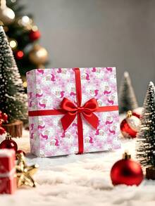 1 Roll Of Christmas Gift Wrapping Paper Featuring A Santa Claus Head Pattern In Pink Tones;Perfect For Christmas Gift Wrapping,Holiday Party Decor,Home Festive Decoration,DIY Craft,Festive Favour Wrapping Dimensions: 43 Cm X 300 Cm. - A - View 2