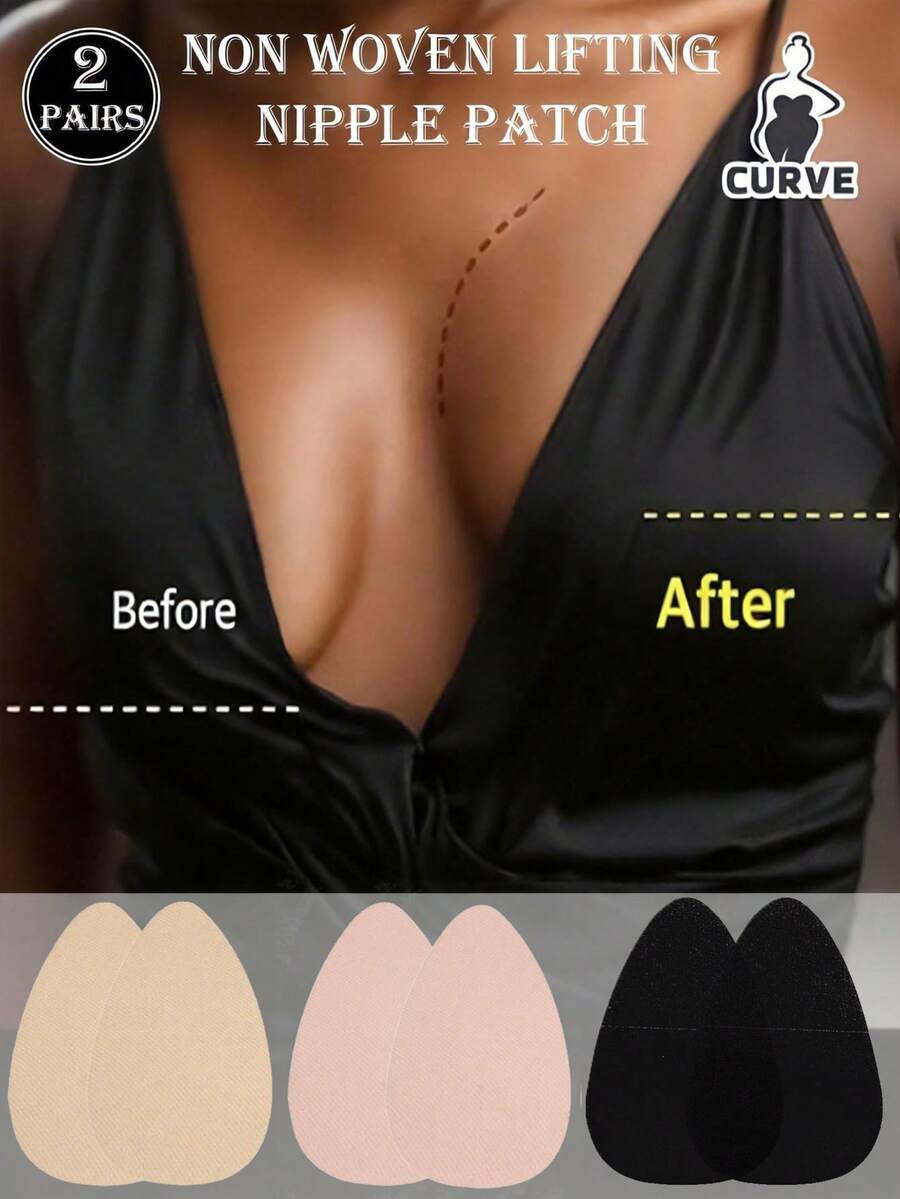 2 Pairs Non‑Woven Breast Lift Nipple Patch, Invisible Adhesive Anti‑Sagging Nipple Covers, Breathable Disposable Chest Stickers For Backless Outfits - Multicolor - View 1