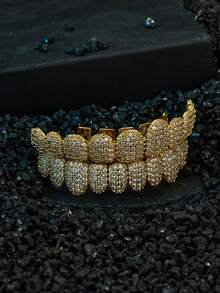 Hip Hop Iced Out Men's Grillz, Fully Micro-Paved Zirconia Detachable Upper & Lower Teeth Grill, Rapper Cosplay Party Teeth Accessory, Halloween Party Gift - Full Diamond Halloween Hip Hop Grills - View 7