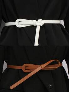 1件女款打結PU腰帶，時尚百搭，適用於大衣、洋裝、毛衣、西裝，多尺寸可選 - 棕色 - 查看 14
