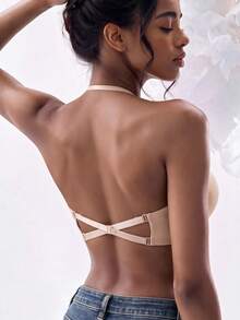 Women's Black Casual Bandeau Push-Up Bra, Medium Elastic Fabric, Seamless Support - Beige - View 5