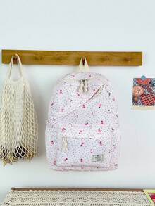 1pc Cute Floral Pattern Nylon Backpack, Lightweight Large Capacity School Day Bag, Adjustable Shoulder Strap Bookbag, Suitable For Girls/Boys/Students, Perfect For Daily Use, Outings, Travel, School And Back To School Season. - Pink - View 8