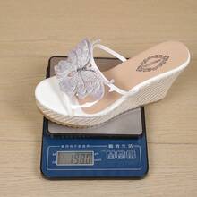 Women's Wedge Slippers Mesh 3D Floral Decor Sandals Thick Sole Bow High Heel Beach Sandals - White - View 6