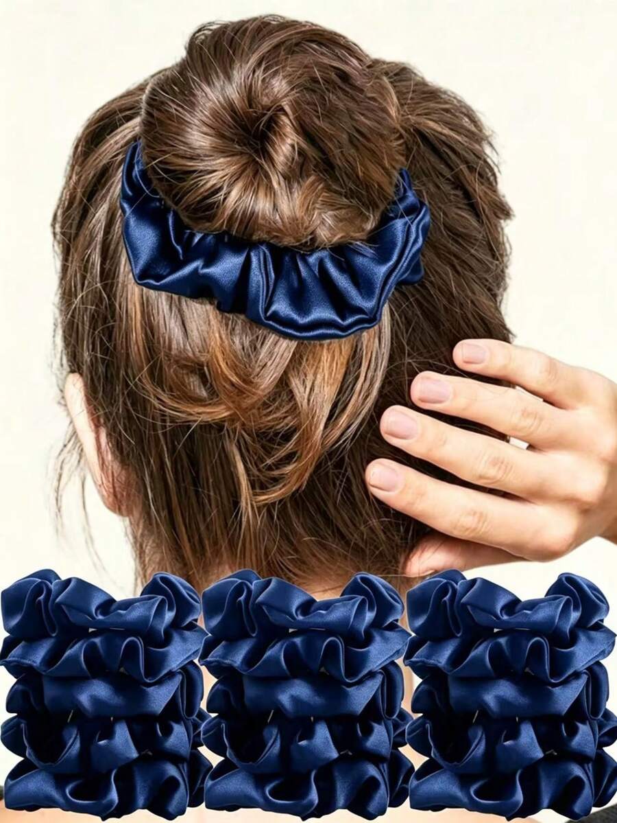 10pcs Women's Solid Color Casual Polyester Satin Hair Scrunchies