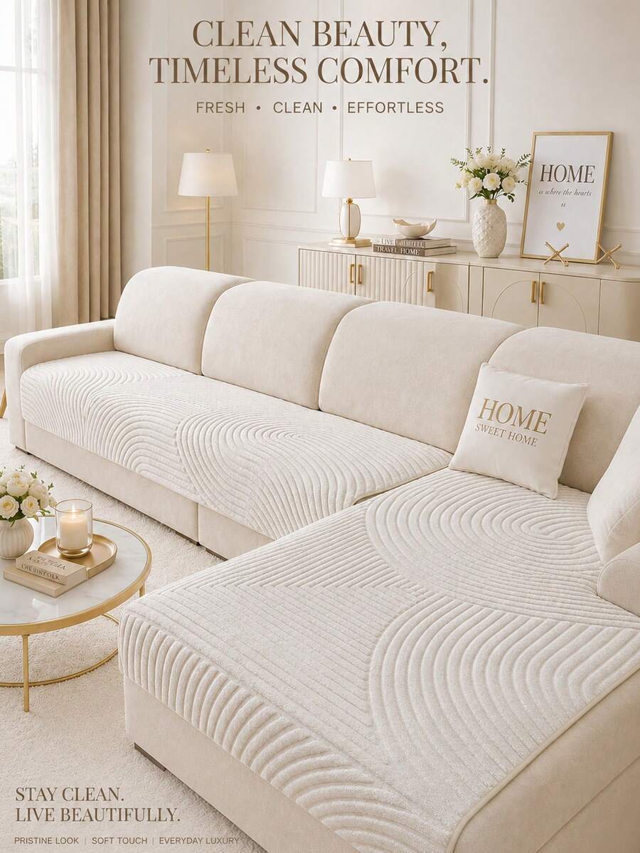 1pc Modern Solid Color Sofa Cover, Fashionable Plush Sofa Slipcover, Non-Slip, Scratch-Resistant, Dirt-Resistant, Pet-Friendly Sofa Protector, Fits 1, 2, 3, 4 Seater Sofas And L-Shaped Sofas, Suitable For All Seasons, Machine/Hand Washable, Decorative For Holidays
