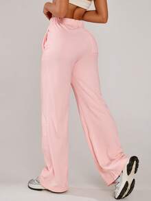 Women's Fall Winter Pink Loose Straight Leg Pants With Pockets Solid Casual Pants For Daily Date Wear - Pink - View 11