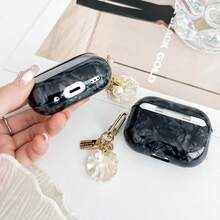 1pc Black Marble Pattern Earphone Protective Case, Wireless Earphone Protective Case With Shell Pendant And Hanging Ring For Connecting Accessories; Compatible With Apple Earphone Pro 3/Earphone 4. - Multicolor - View 7