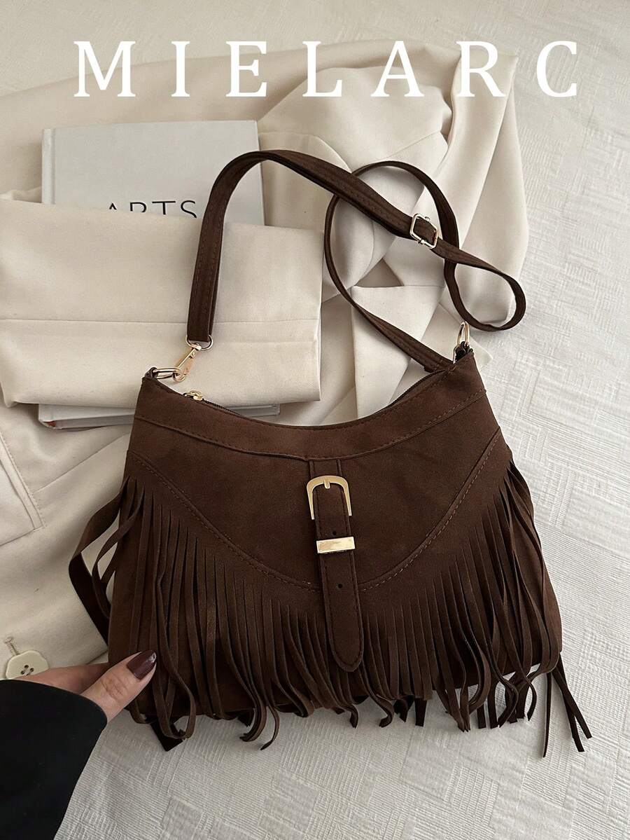 2026 New Suede Fringe Tote Handbag For Women, Chic Square Clasp Shoulder Bag, Crossbody Bag