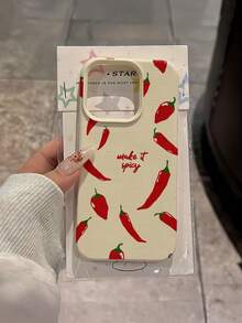 1pc White Spicy Red Chili Pepper Personalized Minimalist Anti-Fall Soft TPU Fashion Phone Case Full Coverage Anti-Fouling Protective Shell Compatible With Apple 17 16 15 14 13 12 11 Pro Max Air And Series - Multicolor - View 3