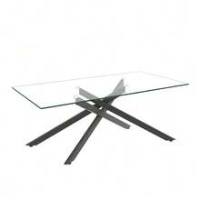 Tempered Glass Coffee Table, Rectangular Coffee Table, Black Metal Legs, Modern Living Room Table, Black-H46/L100/D60 Cm - 黑色 - 查看 7