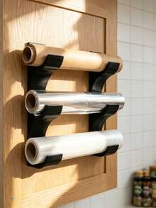 2pcs 3-Tier Wall-Mounted Kitchen Paper Towel Holder, No-Drill Adhesive Paper Towel Aluminum Foil Plastic Wrap Storage Rack, Multi-Function Storage Shelf, Suitable For Cabinet Doors, Tiles And Smooth Walls, Baking Paper, Aluminum Foil, Plastic Wrap Kitchen Accessories - Multicolor - View 4
