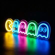 Gaming Theme Ghost Neon Wall Light, Gaming Room Bedroom Wall Decor, USB Powered Creative Atmosphere Night Light - Multi-color - View 1
