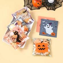 50pcs 4-Style Mixed Halloween Candy Bags, Cute Pumpkin Ghost Black Cat Print Self-Sealing Snack Gift Packaging Bags, Party Favors - Multicolor - View 4
