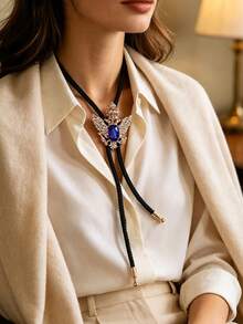 1Pc American-Style Crown Wings Bollo Tie, Denim Woven Bollo Tie, Lady's Shirt Collar String For Formal Evening Dress Accessories, Gift For A Friend - Multicolor - View 3