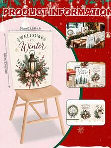 6Pcs Winter Christmas Chair Covers/Backrest Covers, Frost Pine Tree & Reindeer Pattern Dining Chair Covers, Suitable For Home, Hotel And Kitchen Winter Holiday Seat Protection - Multicolor - View 2