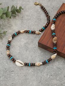1pc Holiday Wood Shell Beaded Necklace For Men Boho Handmade Surfer Necklace Accessories Jewelry Party Gifts - Multicolor - View 6