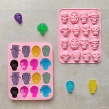 1pc Halloween Style Skull Silicone Mold, DIY Baking Chocolate Candy Ice Pudding Mold, Used For Scary Halloween Party Cake Decoration, Dessert Making Tool - Multicolor - View 10