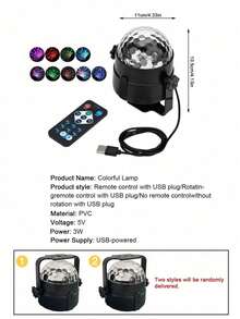 1pc USB Powered RGB Crystal Ball Light With Remote Control, Sound Activated Rotating Stage Atmosphere Light, Suitable For Home, KTV, Birthday, Bar And Club Decoration - Black - View 12