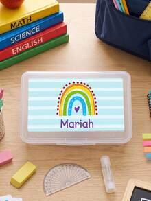 1pc Personalized Clear Plastic Pencil Case, Custom Text Pencil Box, Cute Pattern Stationery Storage Box, Back To School Gift For School - Multicolor - View 9