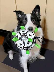 Pet Chew-Resistant Interactive Football Toy Set, High Elasticity Teething & Boredom Relief Dog Toy Ball With Webbing Pull Handle, Outdoor Tug-Of-War Training Ball, Includes Air Pump, Durable & For Teeth, Suitable For All Dogs - Multicolor - View 3
