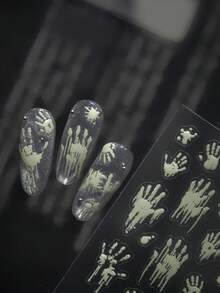 1片 5D 夜光手印流血恐怖血滴創意萬聖節美甲貼紙 黏貼式甲尖美甲貼花 - 彩色 - 查看 6