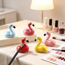 1pc Colorful Flamingo Nail Art Pen Holder, Desktop Crystal Pen And Painting Brush Support Stand, Mini Nail Brush Storage Rack, Salon Nail Art Storage Tool - Multicolor - View 2