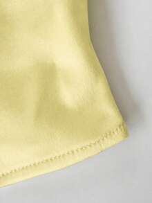 Unique Design Pleated Contrast Lace Trim Satin Knit Fitted Camisole Top For Women Summer, Aesthetic Yellow - Yellow - View 6
