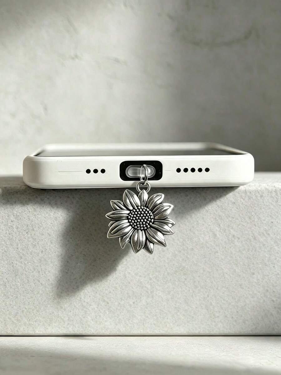 2pcs Sunflower Decorative Phone Dust Plug Anti-Oxidation Plug Compatible With IPhone Android Type-C Charging Port Cute Floral Decorative Accessory - Multicolor - View 1