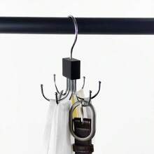 1/2pcs 6-Claw Metal Hooks, 360° Rotating Belt Rack With 6 Hooks, No-Drill Closet Belt Storage Rack, Multi-Function Wardrobe Storage Hooks, Suitable For Belts, Bags, Vests, Bras, Underwear, Scarves, Ties, Applicable For Dorms, Bathrooms, Home And Christmas Decor - Black - View 9