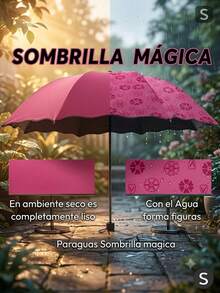 Sombrilla mágica, varios colores, al contacto con el agua empieza a aparecer su estampado Paraguas Mágico Protector Solar Mágico Contra el Sol y la Lluvia Diseño Compacto para Uso Diario - Rosa Fucsia - Ver 4