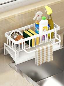 1 buah Tempat Spons Wastafel Dapur, Keranjang Penyimpanan, Pengatur Spons Cuci Piring dengan Rak Kain yang Dapat Dilepas, Keranjang Penyimpanan Kamar Mandi, Dispenser Sabun, Tempat Sikat, Keranjang Penyimpanan - MultiWarna - View 9