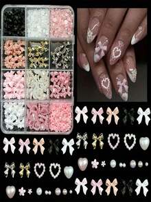 12-Grid Mixed Color Resin Glitter Bow Heart Pearl Multi-Function Sweet Mini Floral Nail Art Decorations DIY - Multicolor - View 2