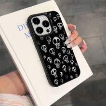 1pc TPU Material Retro Cool Skull Personalized Pattern Phone Case Compatible With IPhone 17 Pro Max/17/16 Pro Max/15/13/12/11/ S20 FE/A15/S24/A55/ Note 11/Note 12/Note 13 Pro Full Coverage Anti-Drop Soft Shell Protective Cover - Black - View 3