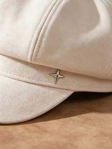 Autumn/Winter Four-Pointed Star Baseball Cap, Women's Korean Style Versatile Slimming Eight-Pointed Hat, Suitable For Spring/Summer, Japanese Large Head Circumference Painter Hat One-Piece Design - Beige - View 2